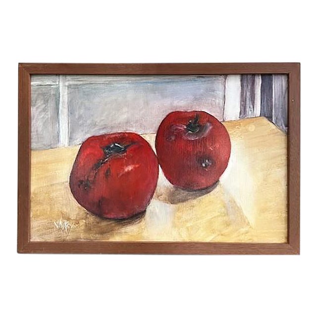 Oil on Masonite Painting, Signed Whitey, Two Tomatoes, Framed For Sale