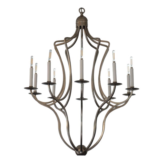 Paul Ferrante Custom Antiqued Silver Leaf 10 Bulb Hand Forged Candelabra For Sale