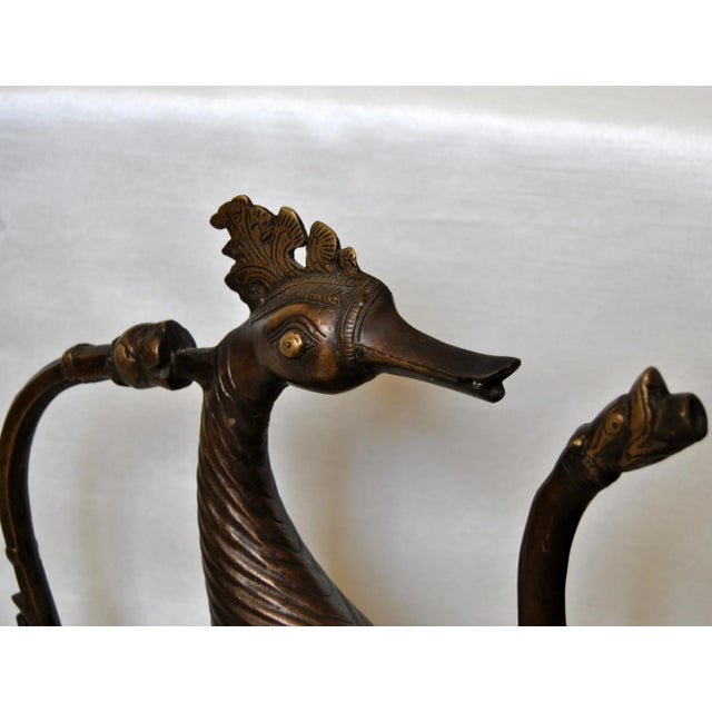 Metal 19th C Antique Mughal Bronze Ewer Deccani Swan Hamsa Aquamanile For Sale - Image 7 of 10