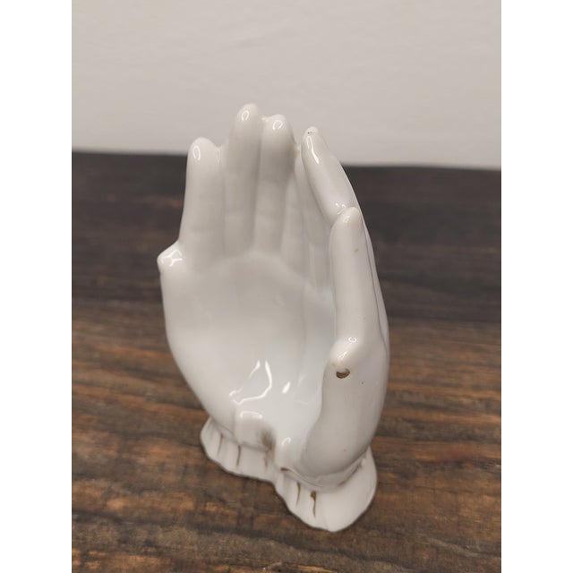 Mid 20th Century Porcelain Cupped Hands Trinket Dish - Made in Japan For Sale - Image 10 of 12