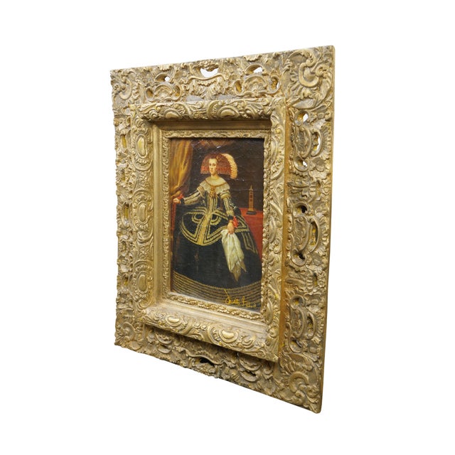 Realism Late 20th Century Portrait of Queen Mariana of Austria Oil Painting After Diego Velazquez 28" For Sale - Image 3 of 12