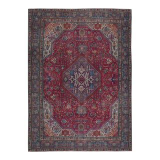 1970s Vintage Persian Handmade Wool 9x13 Red Area Rug For Sale