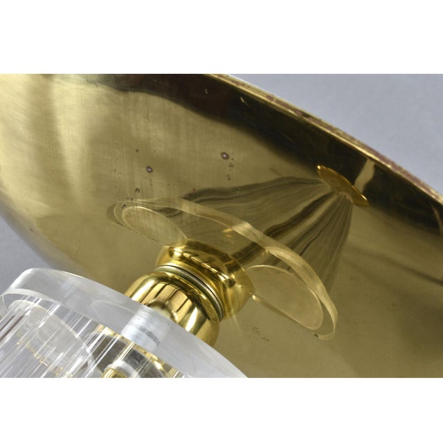 Art Deco Inspired Clear Acrylic Lucite and Gold Brass Torchiere Floor Lamp For Sale - Image 11 of 12