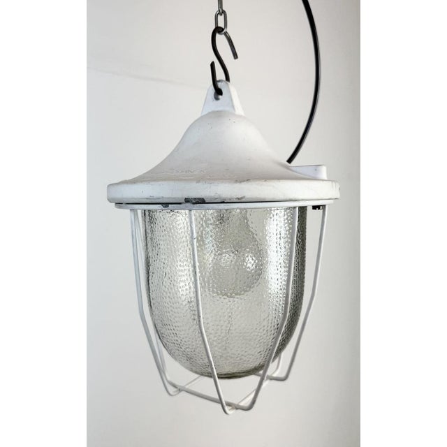 Industrial White Bunker Cage Light from Polam Gdansk, 1970s For Sale - Image 10 of 16