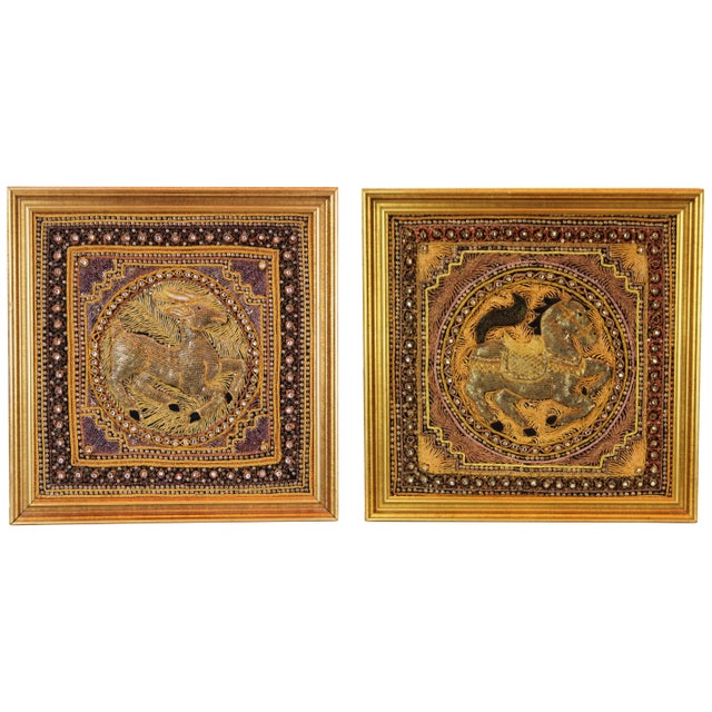 Pasargad DC Hand Made India Beaded Gazelle Raised Wall Art - A Pair For Sale