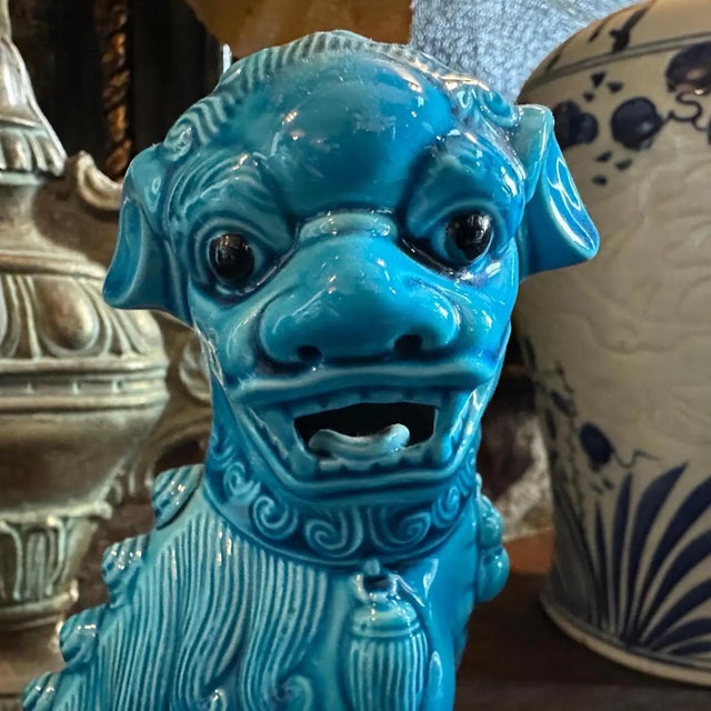 A Pair of 1960s Turquoise Glazed Ceramic Chinese Pho Dogs For Sale - Image 12 of 12