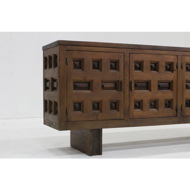 Vintage Brutalist Spanish Carved Credenza, 1960s For Sale - Image 12 of 13