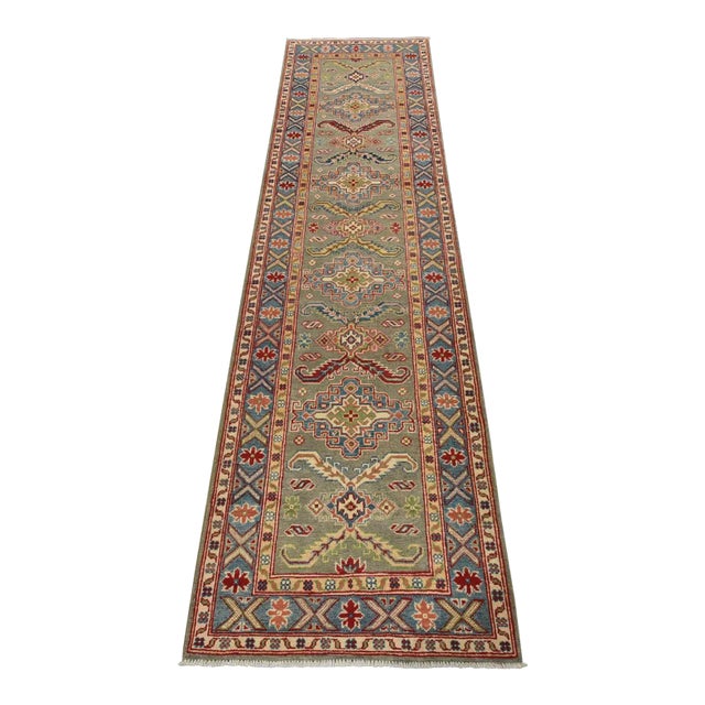 Kazak Runner 2’8” X 10′ Gray Wool Tribal Hand-Knotted Oriental Rug For Sale