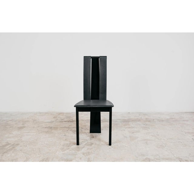 Postmodern Postmodern Dining Chairs in Lacquered Wood and Black Faux Leather, 1980s, Set of 4 For Sale - Image 3 of 16