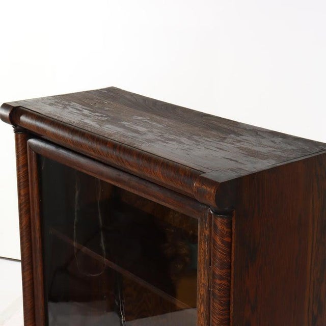 Wood Arts & Crafts Oak Single Door Clawfoot Bookcase With Reeded Columns C1920 For Sale - Image 7 of 11