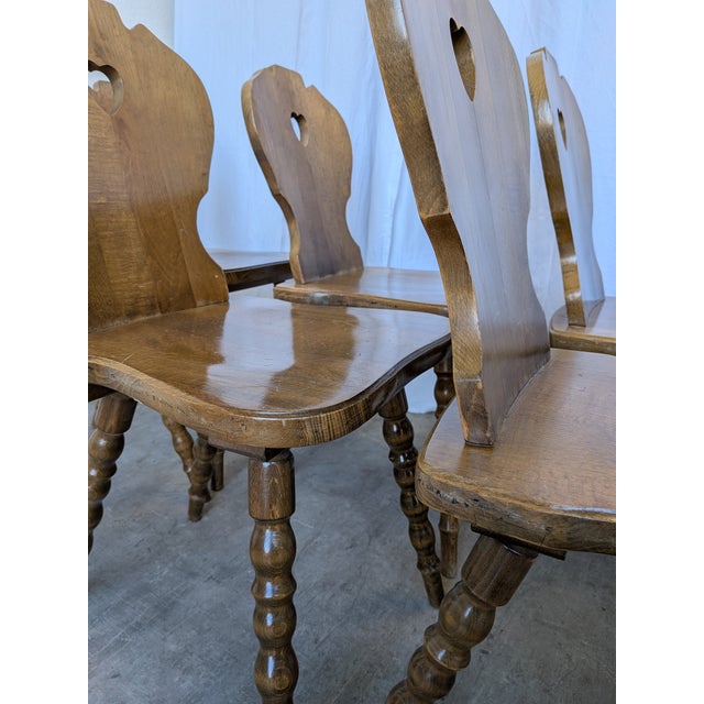 Vintage Tyrolean Farmhouse Heart Cutout Wooden Dining Chairs, 1970s, Set of 8 For Sale - Image 13 of 18
