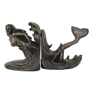 Pair of Whimsical Coastal Mermaid Bookends For Sale