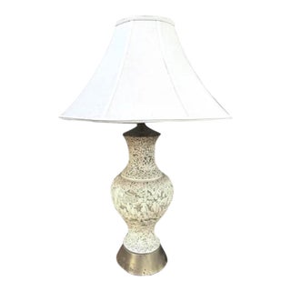 Early Mid Century Incised, Carved Chalkware Asian Lamp For Sale