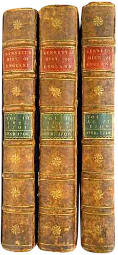 Early 18th Century Elephant Folio Volume Set, Kennett's Complete History of England - 3 Books