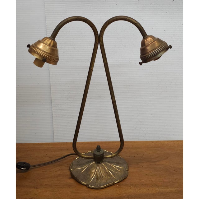 Mid Century Lily Base Dual Light Table Desk Lamp. Measures 12" in width, 6" in depth and 16" in height.