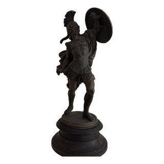 Late 19th Century Roman Warrior Soldier Sculpture Statue with Shield by Ansonia For Sale