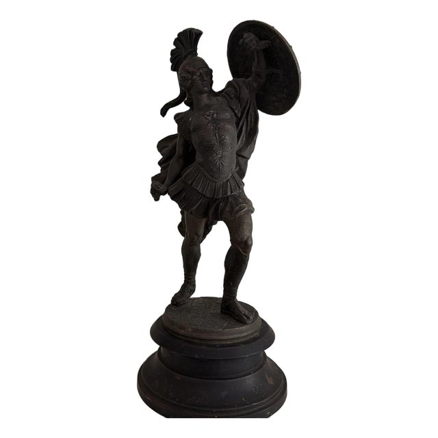 Late 19th Century Roman Warrior Soldier Sculpture Statue with Shield by Ansonia For Sale