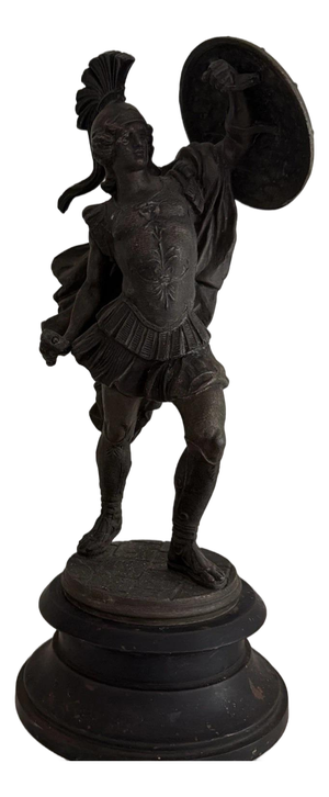 Late 19th Century Roman Warrior Soldier Sculpture Statue with Shield by Ansonia