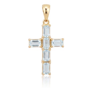 Natural Aquamarine Cross Pendant | Aquamarine Cross Charm Pendant | March Birthstone Christian Jewelry For Sale