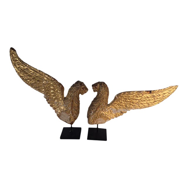 Italian Carved Wood Gilt Lions - a Pair For Sale