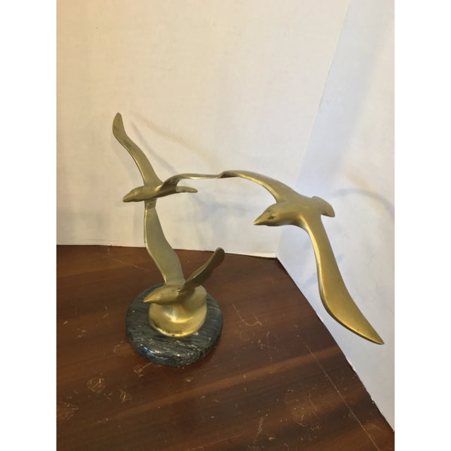 Mid-Century Modern Vintage 1960s Brass Soaring Seagulls Sculpture For Sale - Image 3 of 13