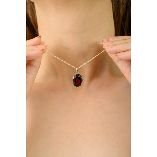 Silver 9 Carat Garnet Gemstone Boho Solitaire Pendant- Gifts for Him For Sale - Image 8 of 12
