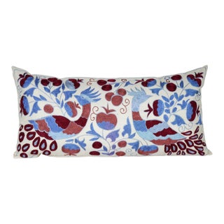 Hand Embroidered Suzani Lumbar Pillow Cover For Sale