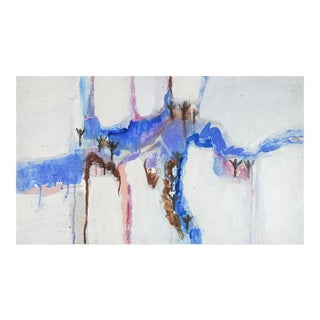 Vintage Mid 20th Century Abstract in Blue Pink White Painting For Sale