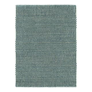 Rug & Kilim’s Modern Rug in Cream and Blue, With Stripes and Geometric Patterns For Sale