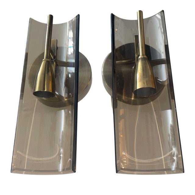 1960s Pair of Cristal Arte Smoky Glass Italian Sconces 1960s For Sale - Image 5 of 10