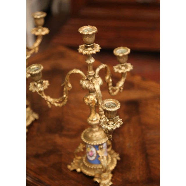 Pair of 19th Century French Louis XVI Gilt Bronze and Porcelain Candelabras For Sale In Dallas - Image 6 of 8