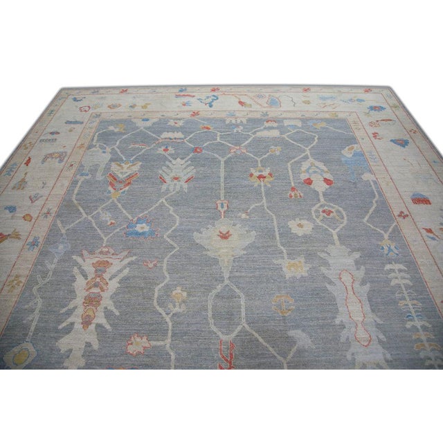 Turkish Oriental Hand Knotted Rug Turkish Antique Look Oushak 9'3" x 12'4" For Sale - Image 3 of 5
