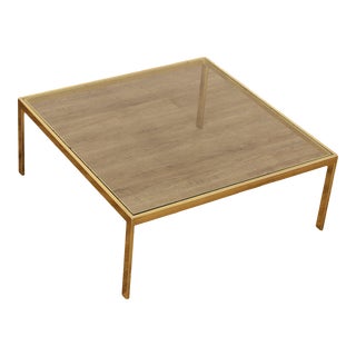 Post Modern Square Brass and Glass Coffee Table For Sale
