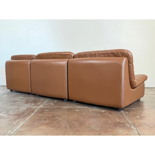 Vintage 1970's Brown Leather Modular Sofa For Sale - Image 14 of 18