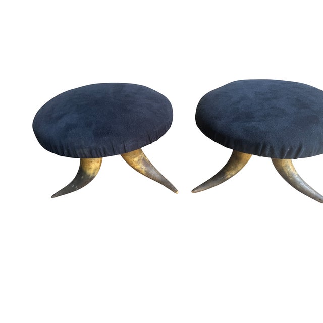 1940s Pair of 1940s Horn Stools Western Decor Black Forest Style For Sale - Image 5 of 5
