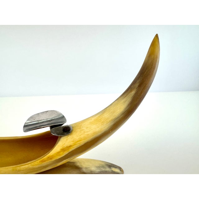 Vintage Mid-Century Sculptural Cow Horn Cigar Ashtray & Rest For Sale - Image 4 of 10