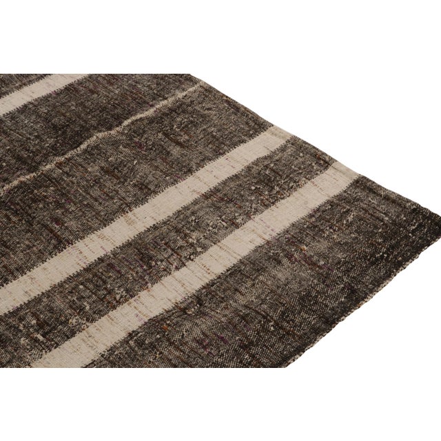 1950s Vintage Turkish Kilim Rug in Beige-Brown Stripe Patterns For Sale - Image 5 of 8