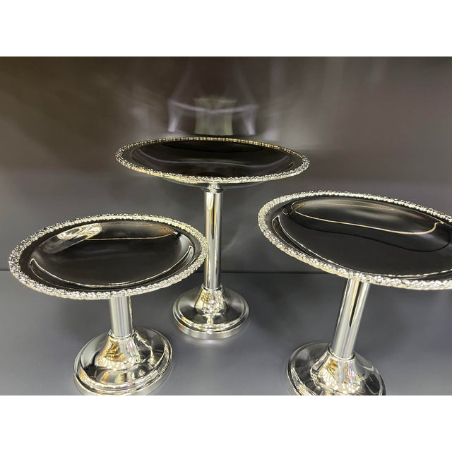 Tall Three-Piece Silver Plated Brass Dessert Stand Set, Set of 3 For Sale - Image 4 of 9
