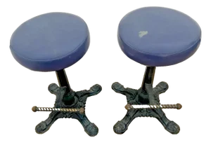 Vintage Cast Iron Bar Stools Barley Twist Footrest Swivel Seat Set of Two