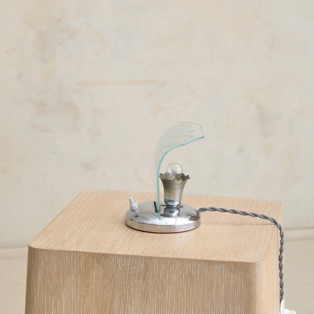 Metal Petite Italian Chrome + Murano Glass Table Lamp, 1950s - 2 Available For Sale - Image 7 of 12