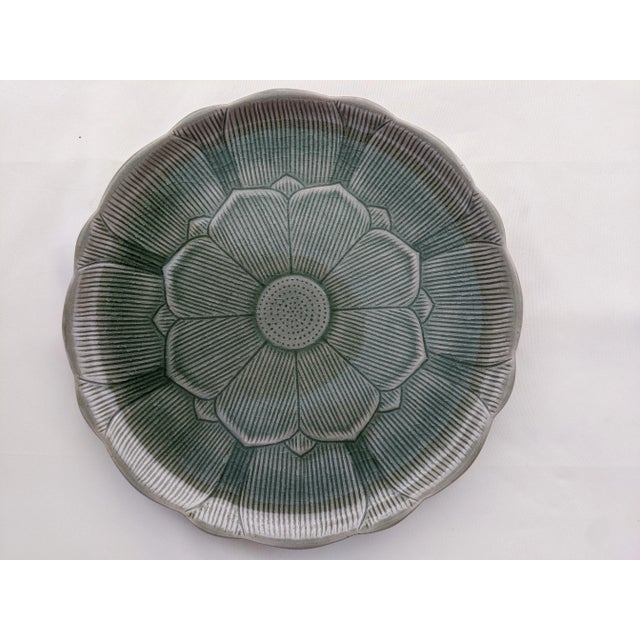 Celadon Jade Green Lotus Flower Thai Celadon Stoneware Plates - 9 Pieces For Sale - Image 8 of 12
