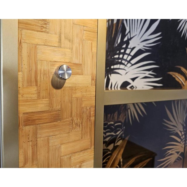 Brown Pressed Bamboo Dry Bar with Stools, Italy, 1970s, Set of 3 For Sale - Image 8 of 13