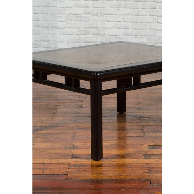 Chinese Early 20th Century Black Lacquered Coffee Table with Stone Top Inset For Sale - Image 11 of 13