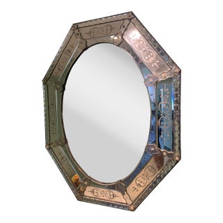 Antique Etched Multifaceted Octagonal Mirror France For Sale