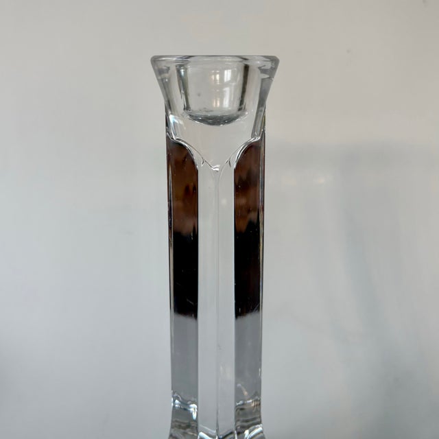 Glass Vintage Austrian Toscany Lead Crystal Geometric Candlesticks – Pair For Sale - Image 7 of 12