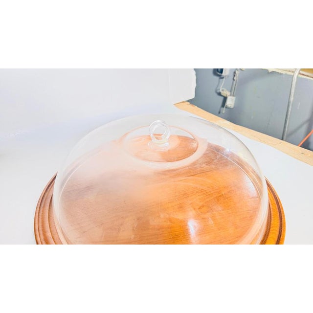 Brown Serving Tray Cloche Plate Bell in Plastic and Wood, France, 1970s For Sale - Image 8 of 12