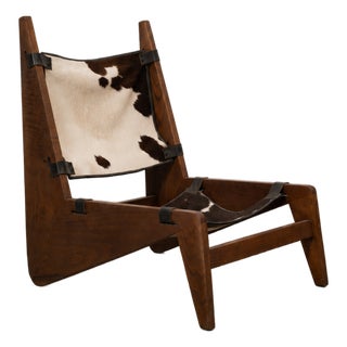 Sculptural Cowhide & Solid Wood Lounge Chair by Osso Furniture Studio Style For Sale