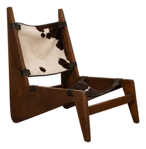 Sculptural Cowhide & Solid Wood Lounge Chair by Osso Furniture Studio Style