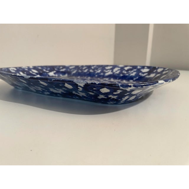 Antique Blue and White Platter - Spongeware - 10 X 13 For Sale - Image 4 of 8