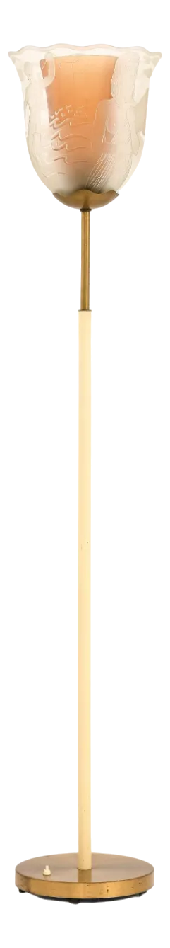 Floor Lamp in Double Glass Shades and Brass by Bo Notini, 1940s